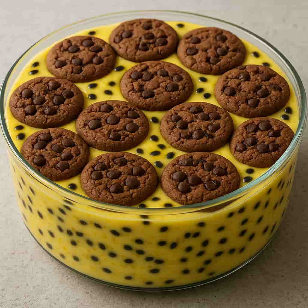 pavê de maracujá com cookies de chocolate