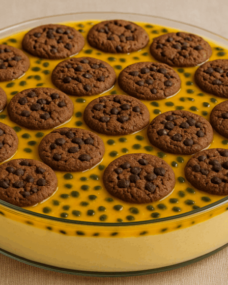 pavê de maracujá com cookies de chocolate