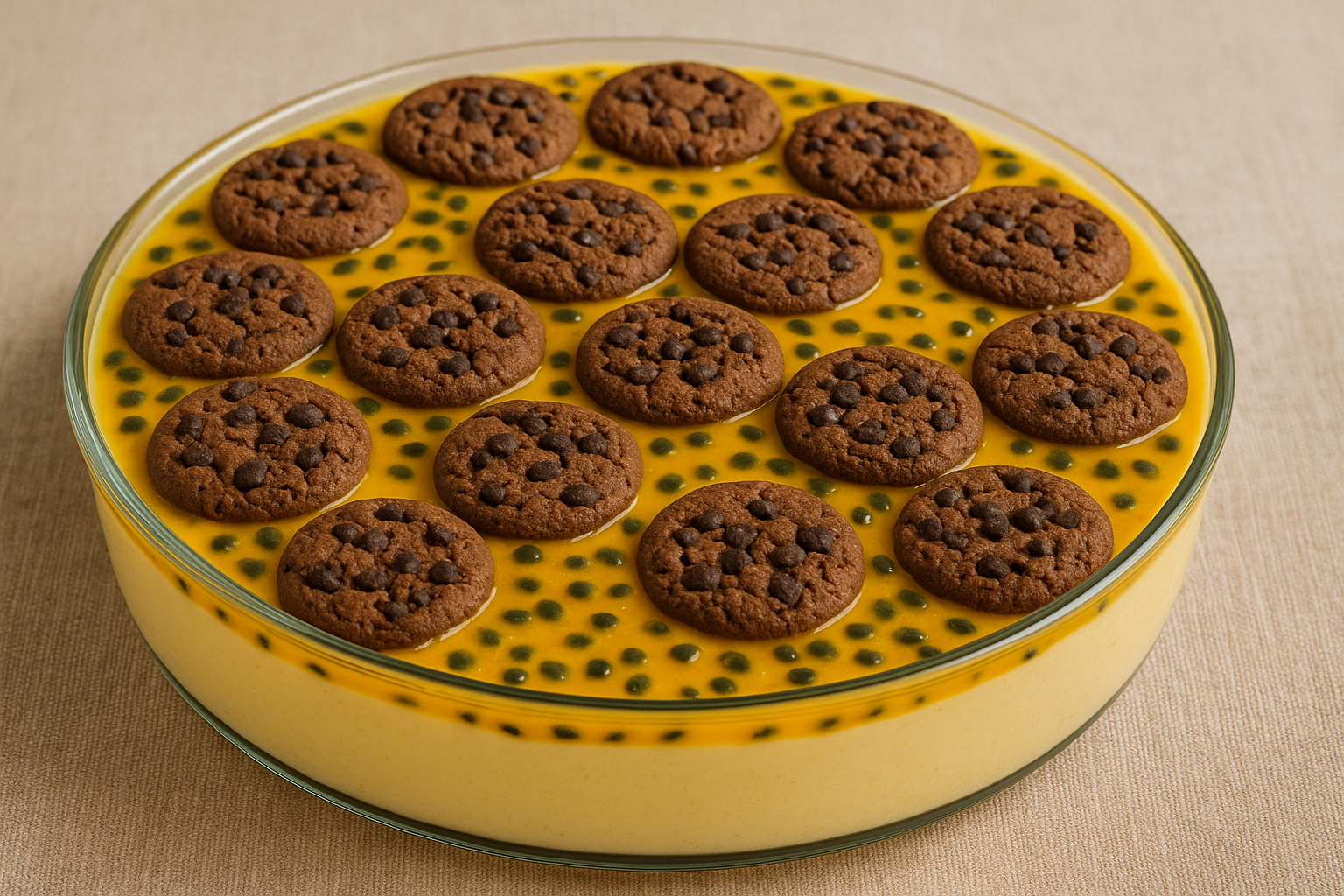 pavê de maracujá com cookies de chocolate